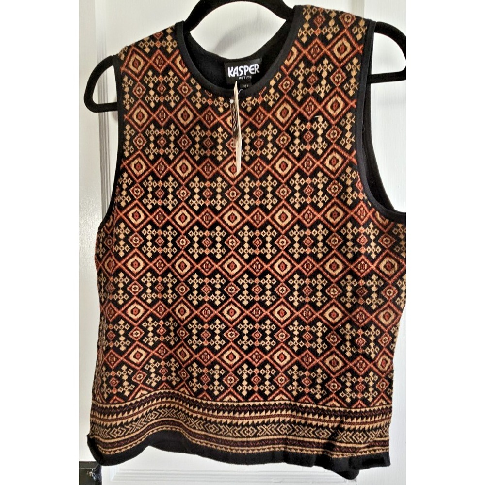 NWT KASPER PETITE patterned knit‎ vest Rayon Nylon blend 16P Australian made VTG